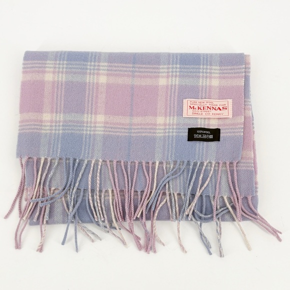 McKennas Main Street Purple Pink Cream Wool Scarf with Fringe 12 x 66 Ireland - Picture 2 of 8